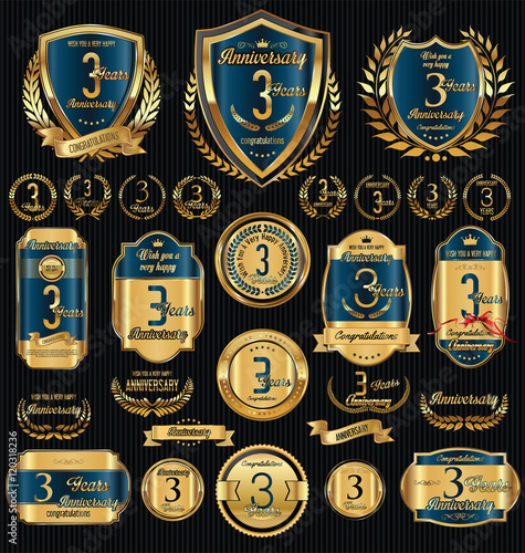 Anniversary golden shields laurel wreaths and badges collection 
