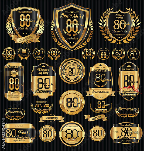 Anniversary golden shields laurel wreaths and badges collection 
