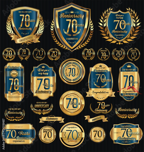 Anniversary golden shields laurel wreaths and badges collection 