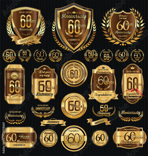 Anniversary golden shields laurel wreaths and badges collection 