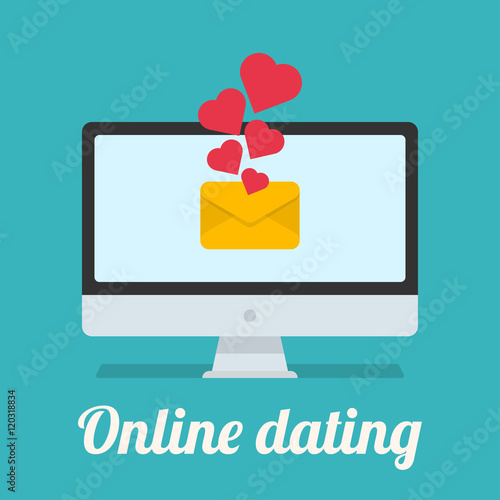 Computer with love message. Online dating concept