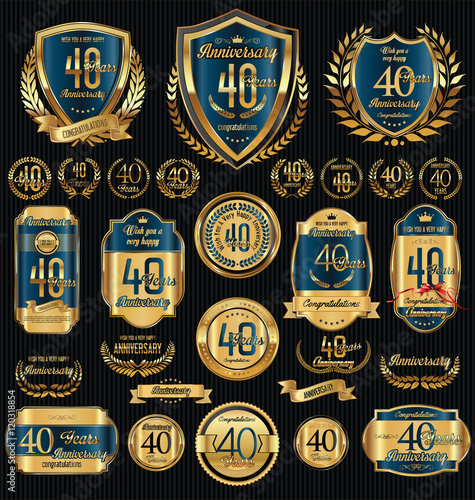Anniversary golden shields laurel wreaths and badges collection 