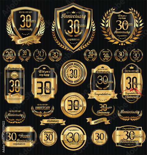 Anniversary golden shields laurel wreaths and badges collection 