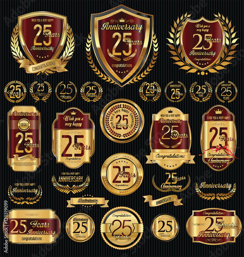 Anniversary golden shields laurel wreaths and badges collection 