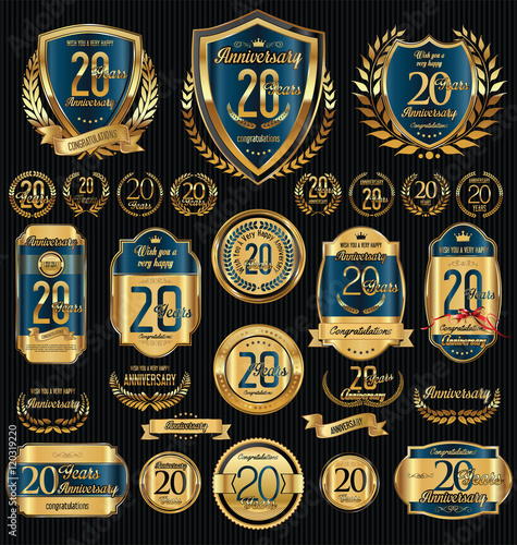 Anniversary golden shields laurel wreaths and badges collection 