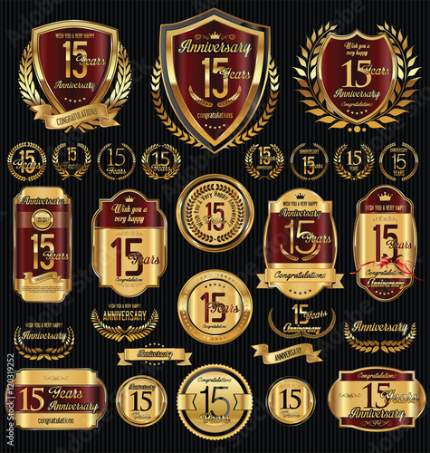 Anniversary golden shields laurel wreaths and badges collection 