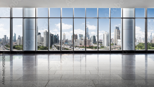 Photography cityscape and skyline of shanghai from glass window