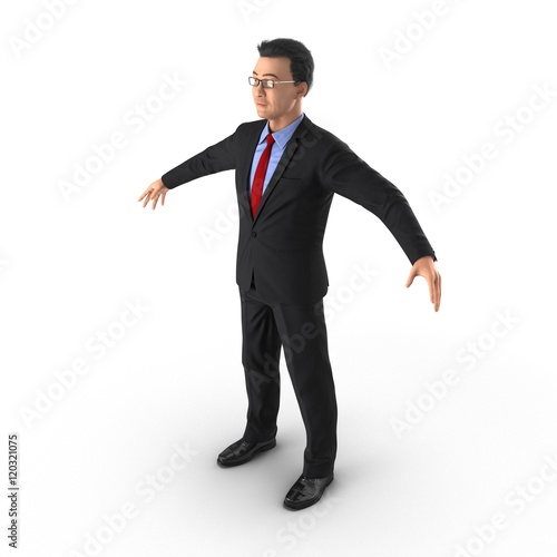 Asian business man, full length portrait isolated on white 3D Illustration