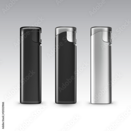 Vector Set of Blank Black Plastic Metal Lighters on Background