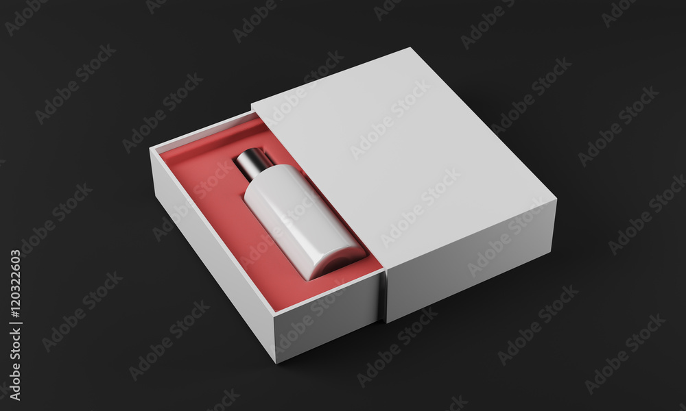White bottle of perfume, black background White bottle of perfume, black background