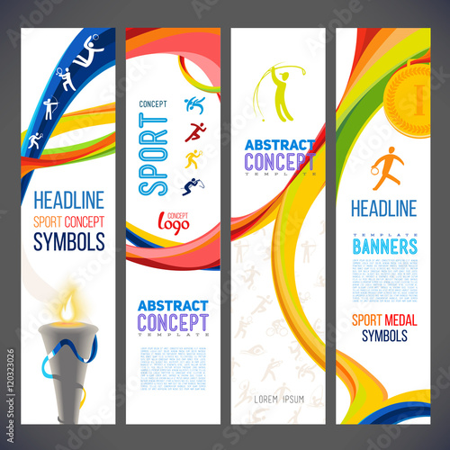 Abstract wavy lines in different colors for a series of sports-related banners