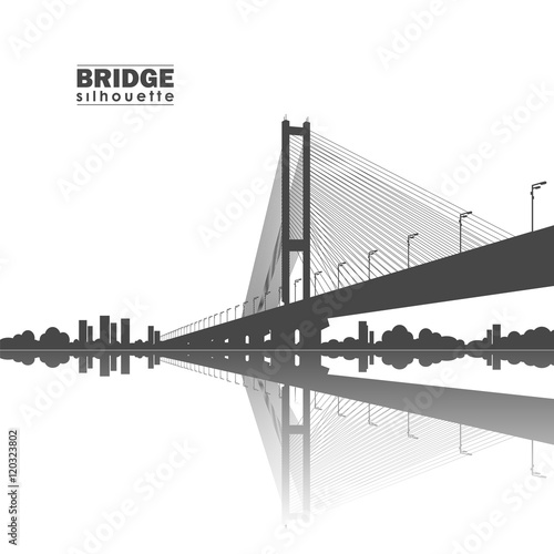 Vector illustration: Silhouette of South Bridge. Kiev