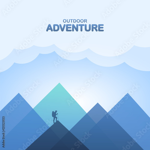 Vector illustration with silhouette of a climber and mountain
