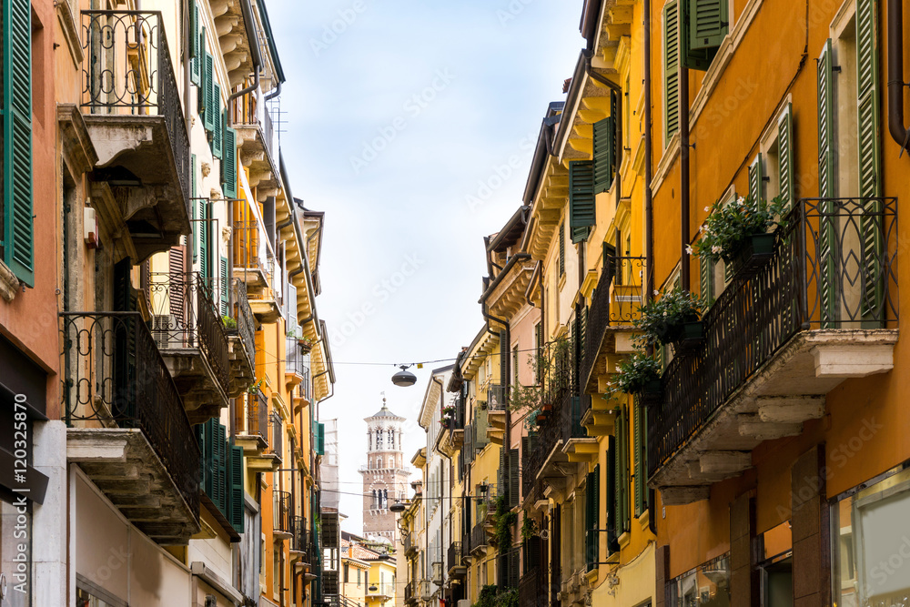 Fototapeta premium Beautiful street view of Verona center which is a world heritag