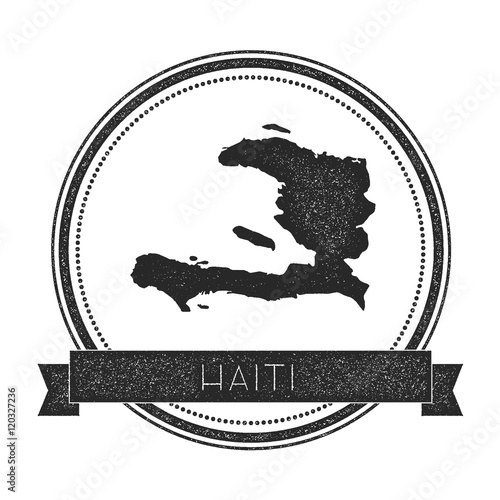 Retro distressed Haiti badge with map. Hipster round rubber stamp with country name banner, vector illustration.