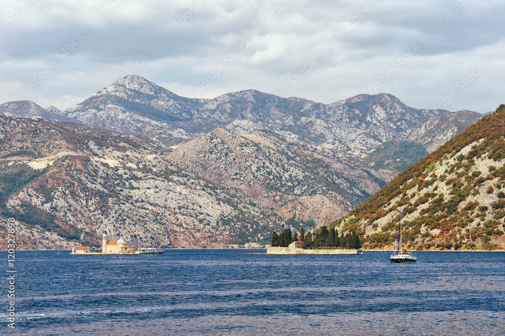 Two islets off the coast of Perast in Bay of Kotor, Montenegro