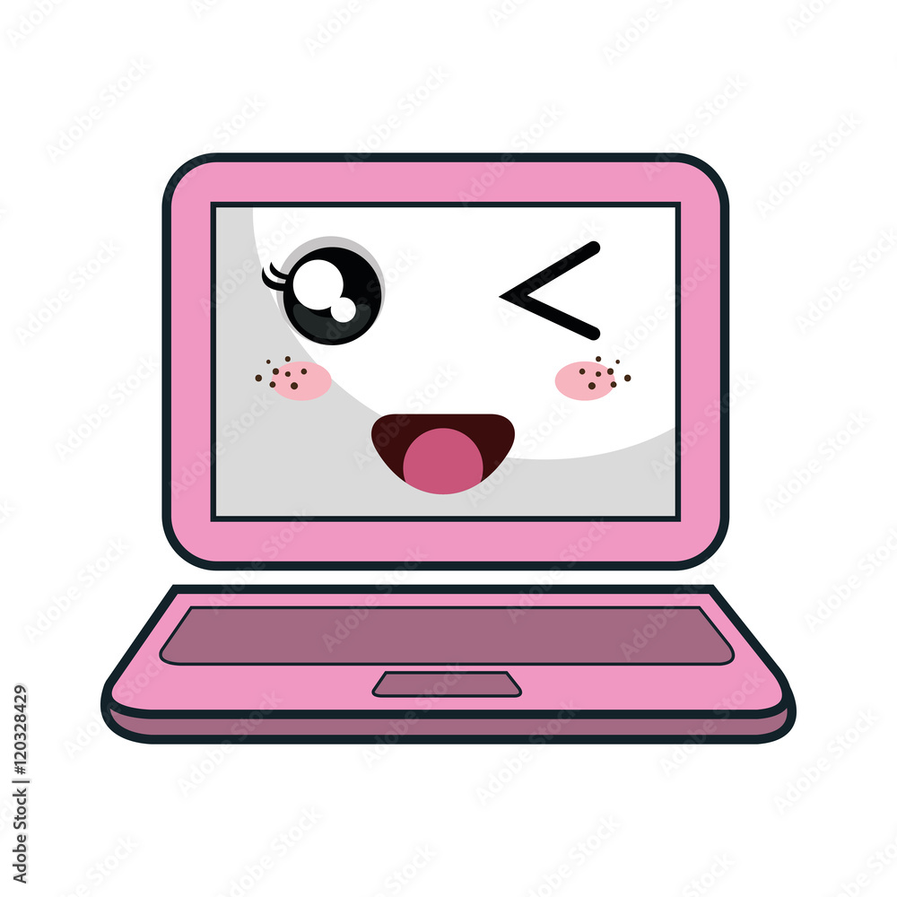 kawaii cartoon laptop with happy face. vector illustration Stock Vector ...