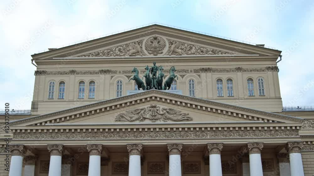 The facade of The Bolshoi Theatre (the Grand Theatre) in Moscow. Time-lapse. UHD - 4K. September 09, 2016. Moscow. Russia The facade of The Bolshoi Theatre (the Grand Theatre) in Moscow. Time-lapse. UHD - 4K. September 09, 2016. Moscow. Russia