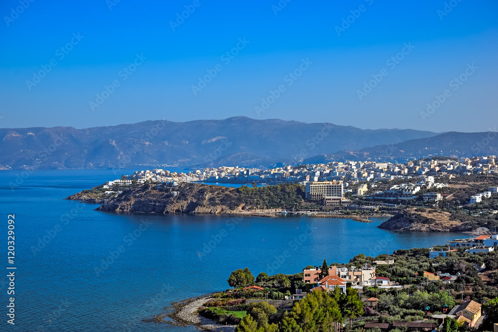 Town of Agios Nikolaos and the Mirabello Bay. Crete