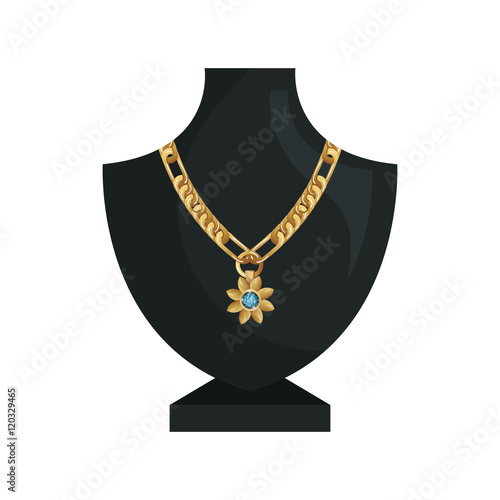 neck mannequin with jewelry gold necklace and precious stone. vector illustration