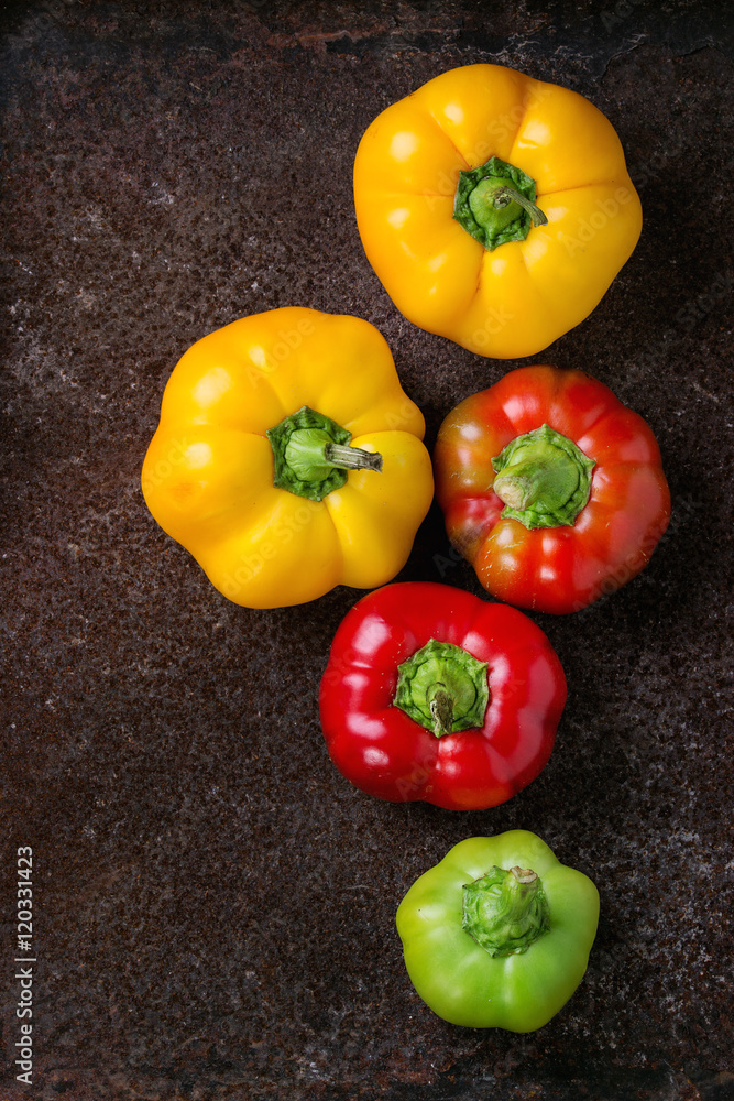 Variety of colorful paprika peppers Variety of colorful paprika peppers