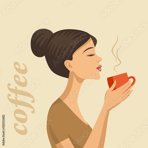 girl drinking coffee, coffee cup in hand