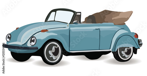 Vintage Retro car in blue Vector in Watercolor technique