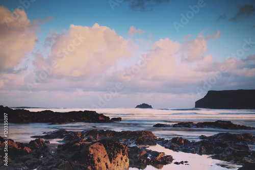 Early morning view over the beach at Polzeath Vintage Retro Filt photo