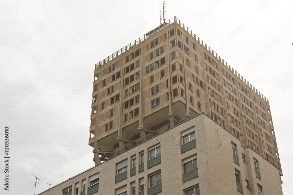 Fototapeta premium The Torre Velasca, Velasca Tower in English, a brutalist skyscraper built in 1950 in Milan