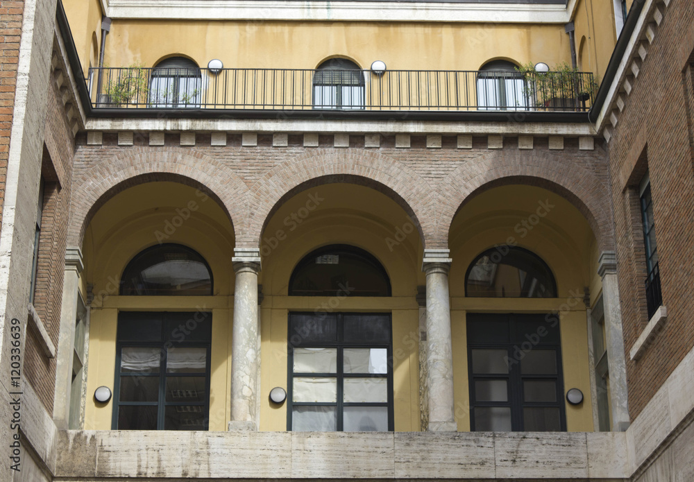 Traditional architecture in Milan City center, architectural detail