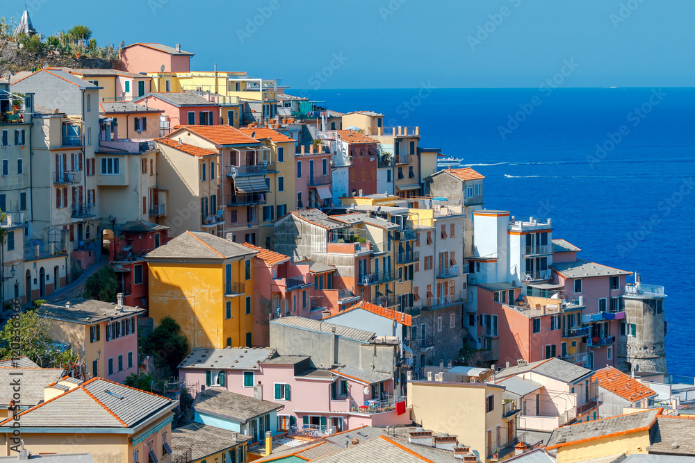 Manarola. The famous medieval village with colorful houses.