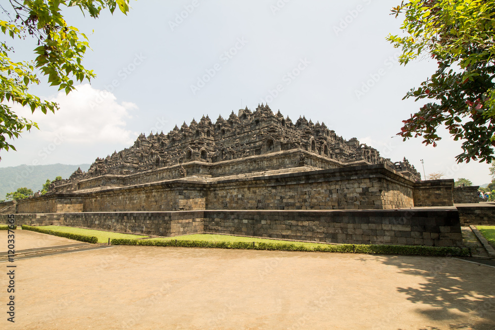 Borobudur temple in the morning daylight, near Yogyakarta on Jav Borobudur temple in the morning daylight, near Yogyakarta on Jav