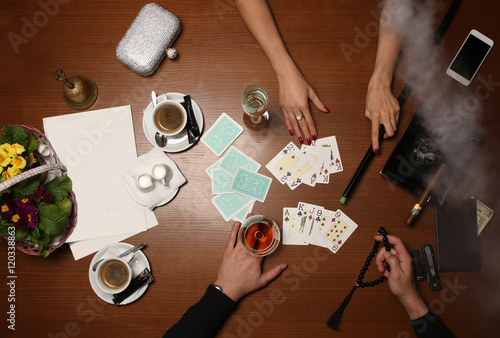 People playing cards. Close up