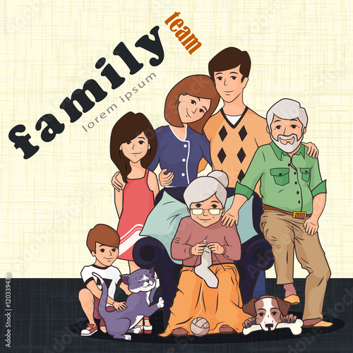 Big family with grandparents and children