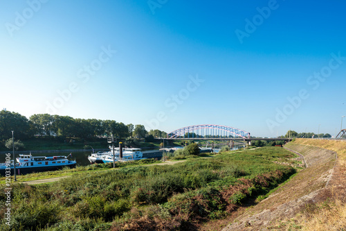 Ships anchored in the roadstead at River Ruhr / Duisburg