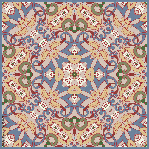 Squared ornamental floral pattern.