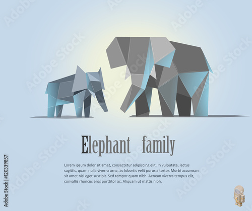 Geometric elephant family illustration in polygonal style.  low poly. Animal triangle icon. Modern isolated object