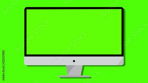 Computer monitor desk top animation with static in to green screen, keyable photo