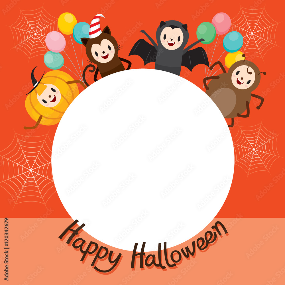 Fototapeta premium Halloween Cartoon Character On Circle Frame, Mystery, Holiday, Trick or Treat, Culture, Disguise, October, Character, Fantasy, Night Party