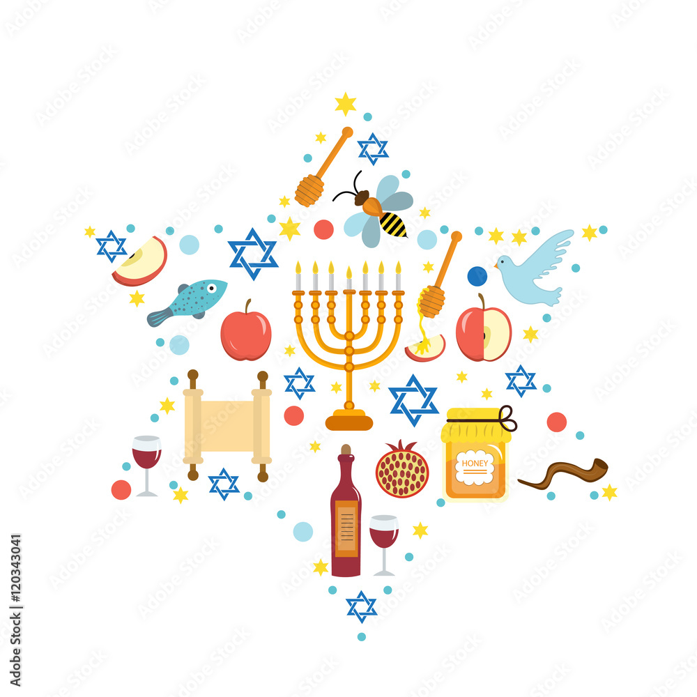 Set icons on the Jewish New Year, Rosh Hashanah, Shana Tova. Rosh