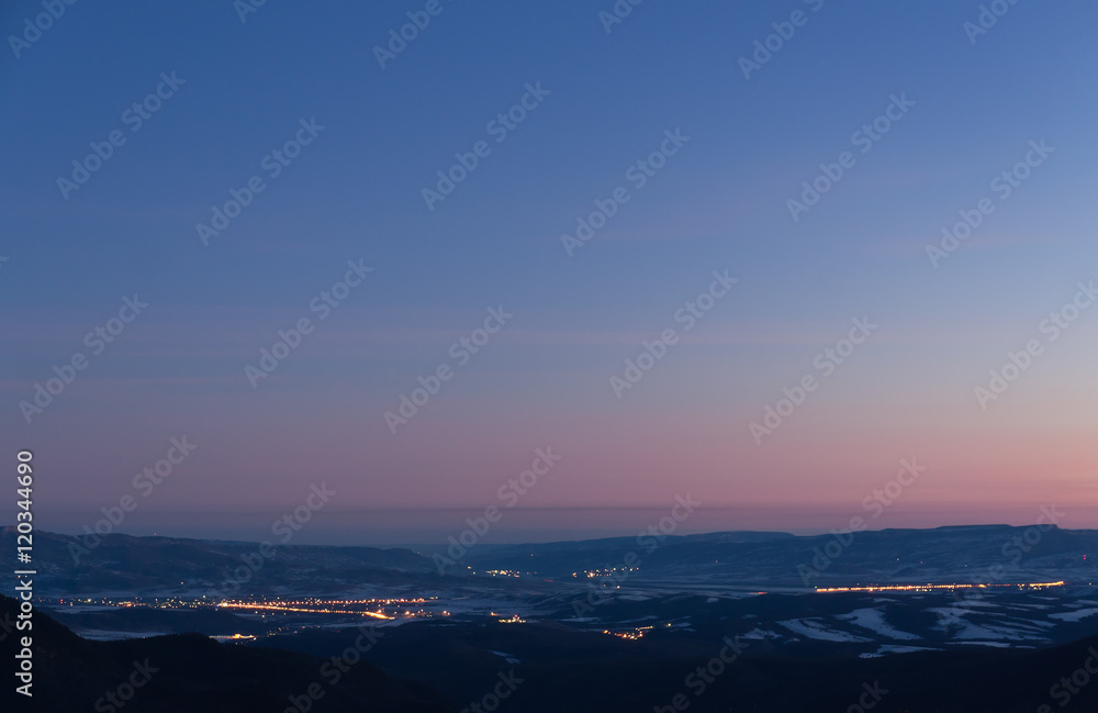 Fototapeta premium Mountains morning valley towns