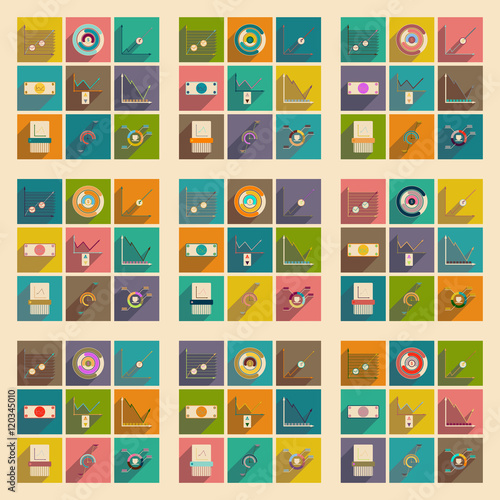 Concept of flat icons with long shadow economic infographics