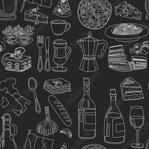 Vector doodle set for italian menu. Food Travel Cuisine Restaraunt Journey
