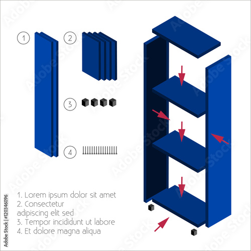 Bookcase Vector illustration Manual collection of bookcase Isometric flat style