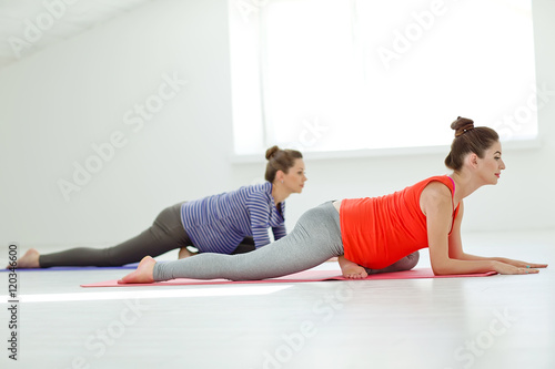Two pregnant women making yoga
