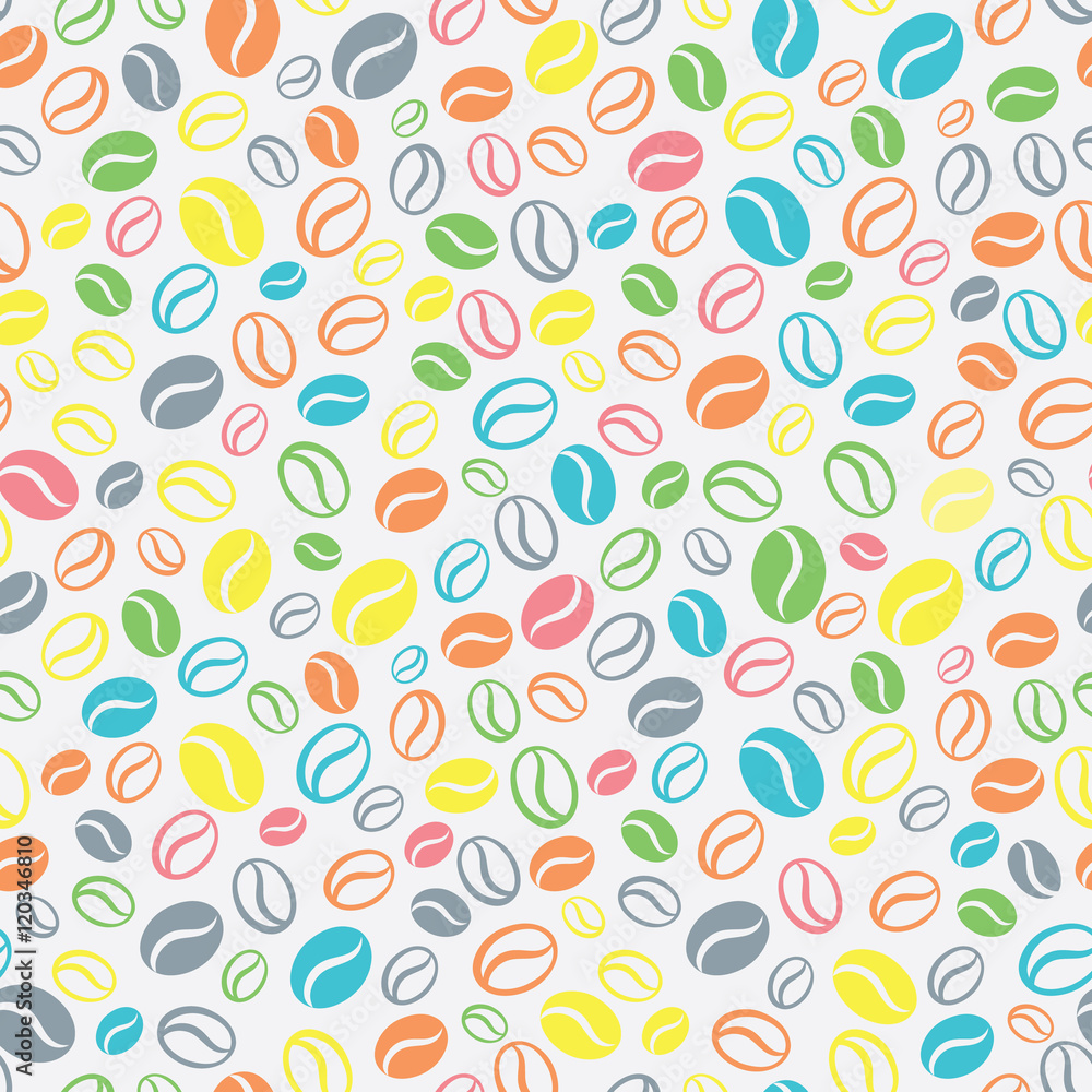 Vector seamless pattern with handrawn coffee beans. Repeating coffee beans background for wrapping paper, package, scrapbooking, textile design.