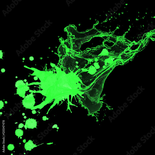 Neon Green Paint Splash on Black Background Abstract Ink and Liquid Splatter