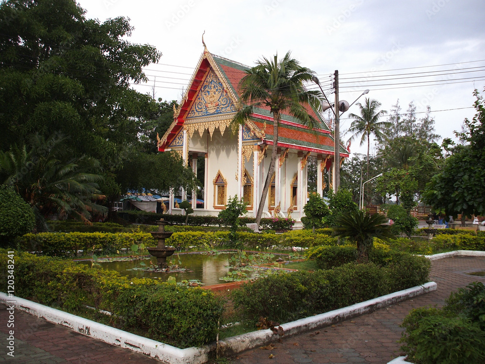 Phuket, Thailand: Abbot Temple at Wat Chalong and garden at cloudy day. Wat Chalong is the most important temple of Phuket Phuket, Thailand: Abbot Temple at Wat Chalong and garden at cloudy day. Wat Chalong is the most important temple of Phuket