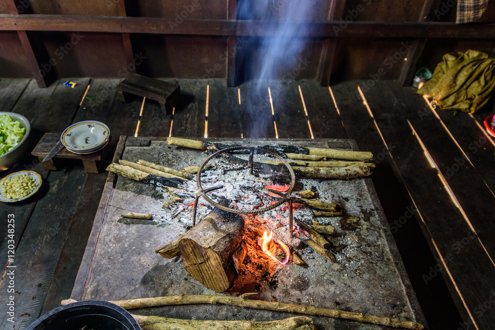 indoor tripod with fire and smoke For home cooking. indoor tripod with fire and smoke For home cooking.