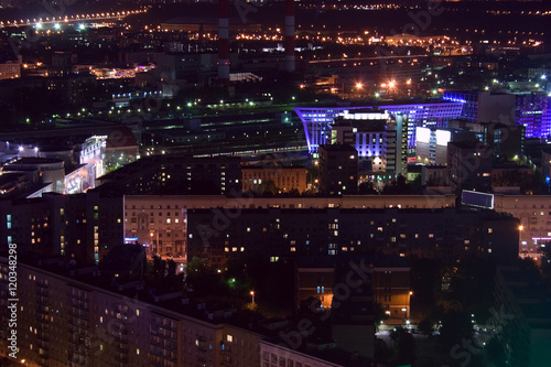 Moscow city night aerial